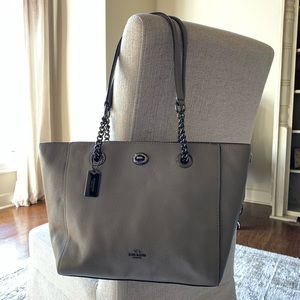 Coach Gray/Taupe Leather Turnlock Chain Tote Purse